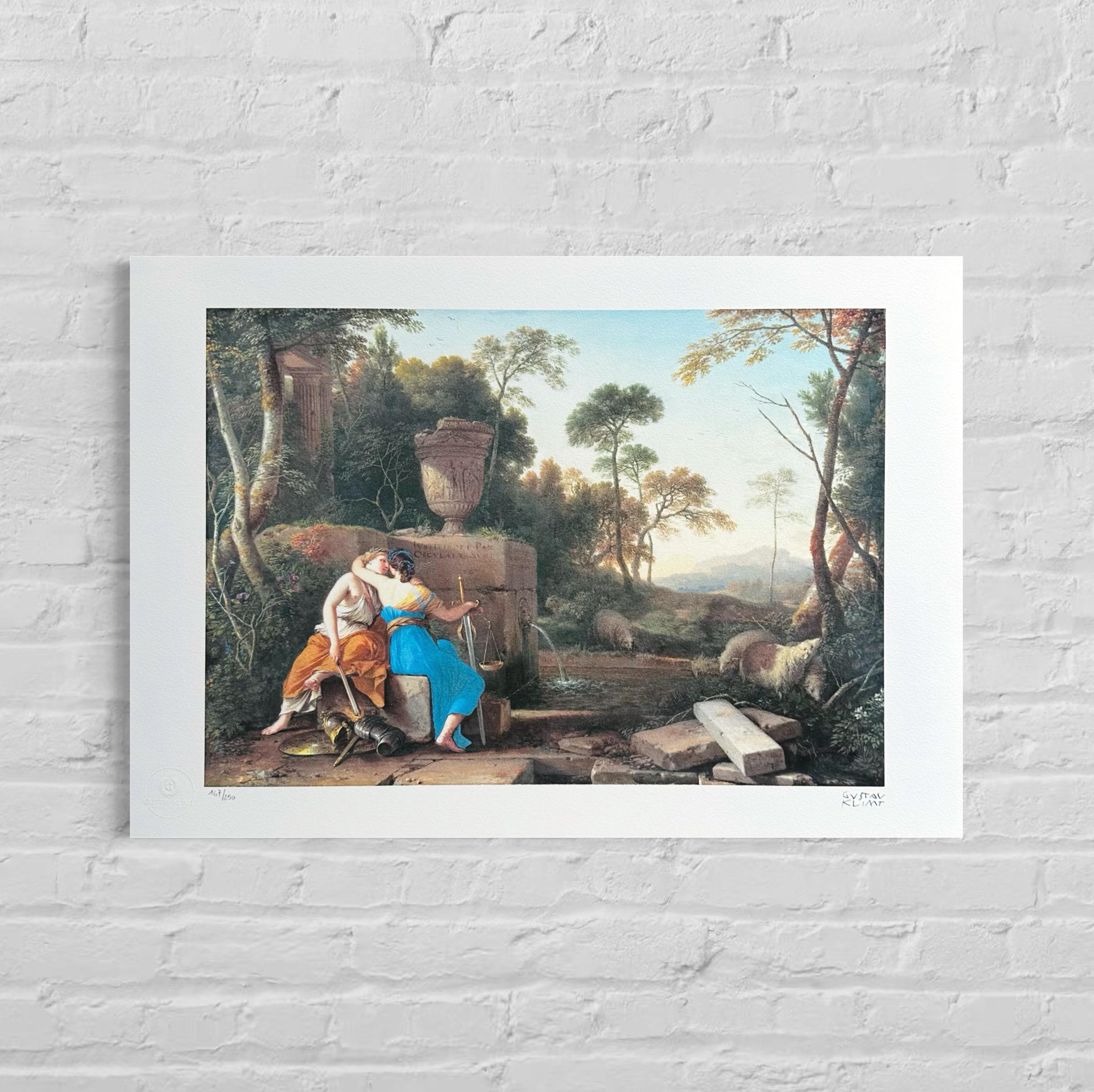 Genummerde editie Gustav Klimt," man en vrouw "de kus van vrede"- Certificaat - kunstdecoratie - unieke kunst lithograph after